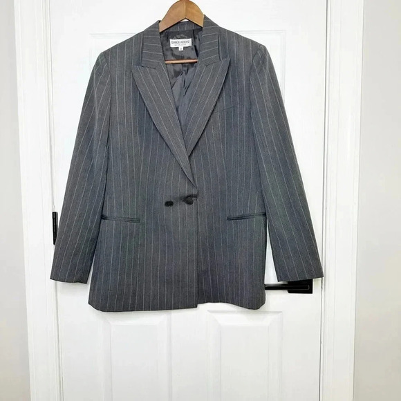 Vintage GIORGIO ARMANI Le Collezioni Virgin Wool Mohair Pinstripe Size 12 Womens
